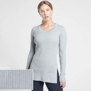 Athleta Sweater Lincoln Park Size M Glacial Blue Ribbed Knit Crew Neck Side Slit